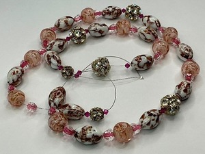 lot 9 image: Venetian Murano Rose with Gold Foil  & Milk Glass with Gold Foil Lampwork with Rhinestone Beads