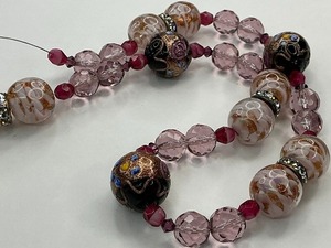 Venetian Murano Wedding Cake, White & Gold Lampwork, Rhinestone Spacers, and Amethyst Glass Bead Strand