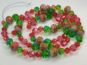 lot 26 image: Venetian Murano Pink with Foil Glass Lampwork with Green & Pink Glass Bead Strand