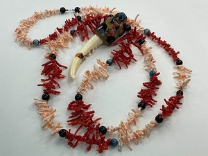 lot 27 image: Coral Bead Stand with Statement Piece