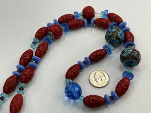 lot 37 image: Chinese Cinnabar, Cloisonne Enamel & Glass Bead Strand