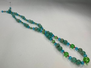 lot 42 image: Venetian Murano Turquoise & Gold Glass Lampwork and Crystal Bead Strand