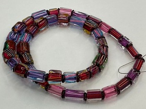 lot 49 image: Colorful Furnace Cane Ribbon Art Glass Bead Strand