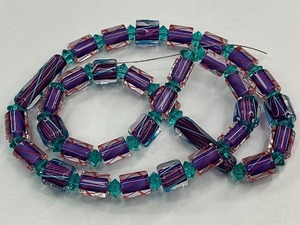 lot 61 image: Vintage Purple Cane & Turquoise Crystal Glass Bead Strand