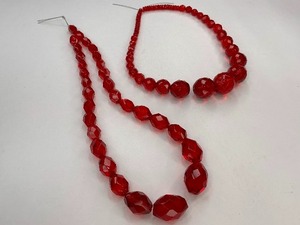 lot 70 image: Two Faceted Red Czech Glass Bead Strands