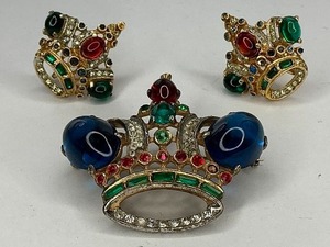 lot 106 image: Crown Jewelry Set - Brooch and Matching Earrings - Marked Sterling
