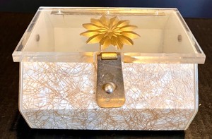 lot 2 image: Vintage Lucite Box Purse with Floral Design Handle