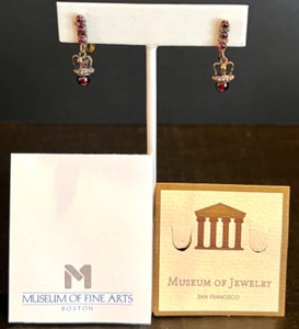 lot 12 image: Museum of Fine Arts Crown Motif Clip-On Earrings with Red Gemstone Accents