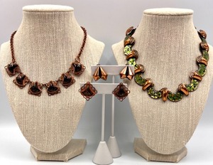 lot 26 image: Set of Copper and Black Resin Jewelry with Necklaces and Earrings