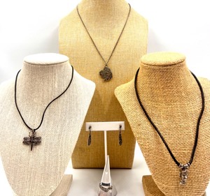 lot 61 image: Set of Silver and Metal Necklaces with Pendant Charms, Sterling Earrings and Sterling Silver Ring