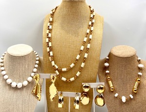 lot 63 image: Collection of Gold Tone and White Beaded Jewelry with 3 Pairs Earrings & 3 Necklaces