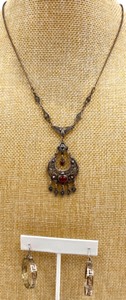 lot 64 image: Vintage 925 Silver Necklace with Red Stone Accents and Carved Silver Earring Set