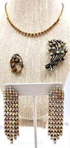 lot 75 image: Vintage Jewelry Collection Necklace, Brooches and Earrings with Rhinestone Accents