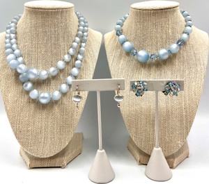 lot 80 image: Vintage Richelieu Blue Bead Necklace with Additional Necklace and 2 Pairs ofEarrings
