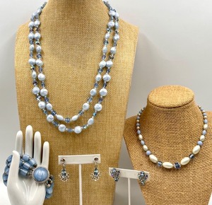 lot 81 image: Elegant Collection of Blue Pearl and Crystal Jewelry Set from Japan and Trifari Marked Pieces