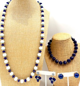 lot 82 image: Vintage Jewelry Set with 2 Blue Bead Necklaces, and 2 Pairs of Earrings