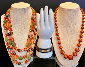 lot 98 image: Set of Vintage Beaded Necklaces and Silver Toned and Orange Stone Bracelet