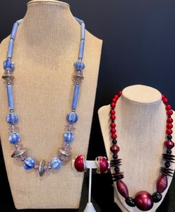 lot 101 image: Bold Red and Blue Beaded Necklaces with Matching Earrings