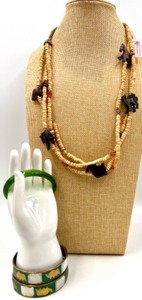 lot 111 image: Handcrafted Wooden Animal Beaded Necklace and Bangles Set from India