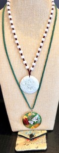 lot 145 image: Set of 2 Handcrafted Necklaces with Jade and Cloisonn Pendants