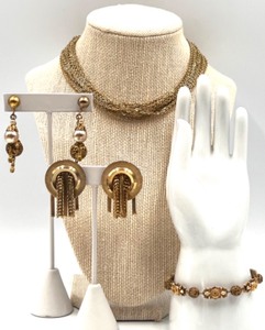 lot 160 image: Vintage Gold-Tone Jewelry by Marino & Florenza - Necklace, Earrings, Bracelet