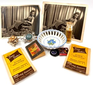 lot 167 image: Vintage Collection Vintage Christian Dior Perfume Bottle, Doris Dodson Lipstick Tissue Books, Turtle Brooches, and More