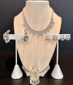 lot 184 image: Vintage Costume Jewelry Set with Rhinestone Necklace and Earrings and Ring including Sterling Set Earrings