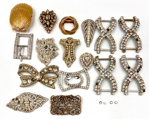 lot 204 image: Collection of Vintage Rhinestone Shoe Clips and Buckles and Duette Singles with some repair needed
