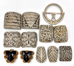 lot 206 image: Collection of Vintage Duette Buckles, Single Buckles with Rhinestone and Gold-Tone Designs