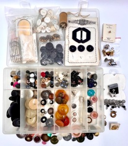 lot 212 image: Assorted Vintage Buttons and Sewing Notions Collection