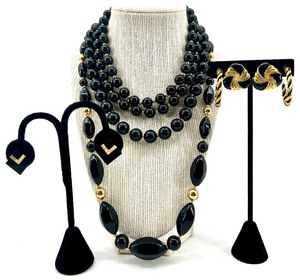 lot 228 image: Set of Monet Black Beaded Necklace and Earrings Collection