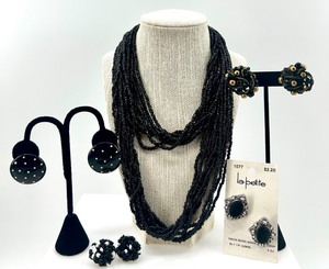lot 229 image: Black Beaded Necklace, Assorted Earrings and La Petite Buttons