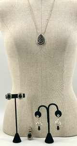 lot 230 image: Napier Pendant Necklace and Clip-On Earrings Set with Intricate Designs