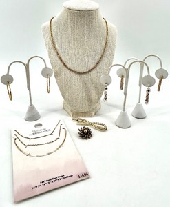 lot 233 image: Collection of Jewelry 14K Gold Necklace, Plated Necklaces, Brooches, and Earrings