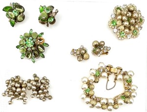 lot 241 image: Vintage Costume Jewelry Set with Green and Pearl Accents