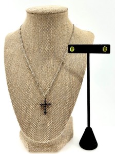 lot 260 image: Sterling Silver Ruby Cross Necklace and Peridot Stud Earrings Set