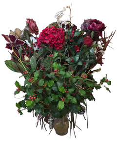 lot 90 image: Large Bouquet of Holiday Floral Fronds & Holly Decor