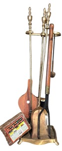 lot 33 image: Vintage Set of Fireplace Tools Brass  Neoclassical Style