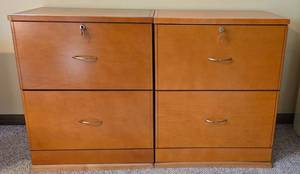 lot 106 image: Pair of Honey Oak Toned File Cabinets