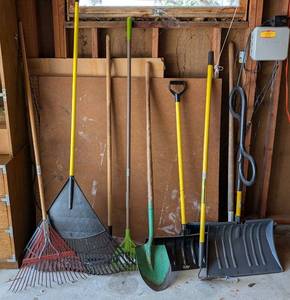 lot 151 image: Assorted Rakes and Shovels