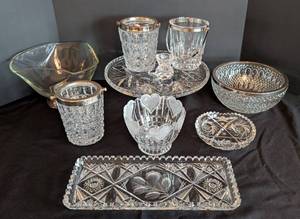lot 60 image: Assorted Vintage CutPressed Crystal and Glass Servingware