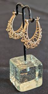 lot 64 image: 14k Yellow Gold Open Basket Hoop Earrings