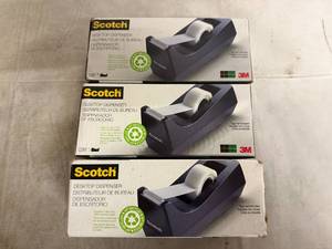 lot 28 image: 3 Scotch Desktop Tape Dispensers
