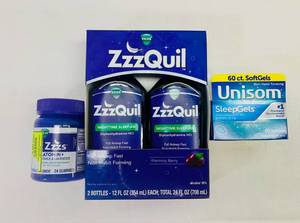 lot 45 image: 2pk Bottles Vicks ZzzQuil, 1 Gummies, & Unisom SleepGels