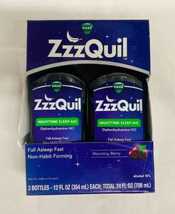 lot 48 image: 2x 12oz Bottles Vicks ZzzQuil Nightime Sleep Aid