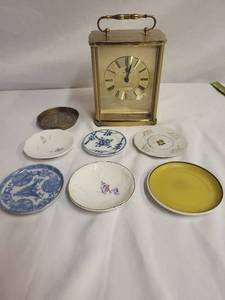 lot 123 image: Hamilton Quartz Mantel Clock with Assorted Decorative Butter Chip Plates including one Meissen plate