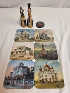 lot 127 image: Russian Themed Decor Set with Figurines and Cityscape Coasters