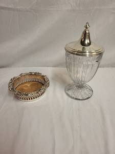 lot 138 image: Vintage Silver Plated Candy Dish and Glass Jar with Lid