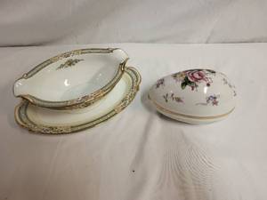 lot 139 image: Noritake China Lynbrook Floral Gravy Boat and Floral Covered Egg Dish