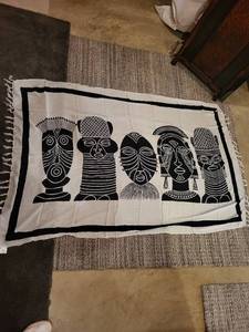 lot 204 image: Decorative Rayon Tapestry with Abstract Faces Design by KAILA